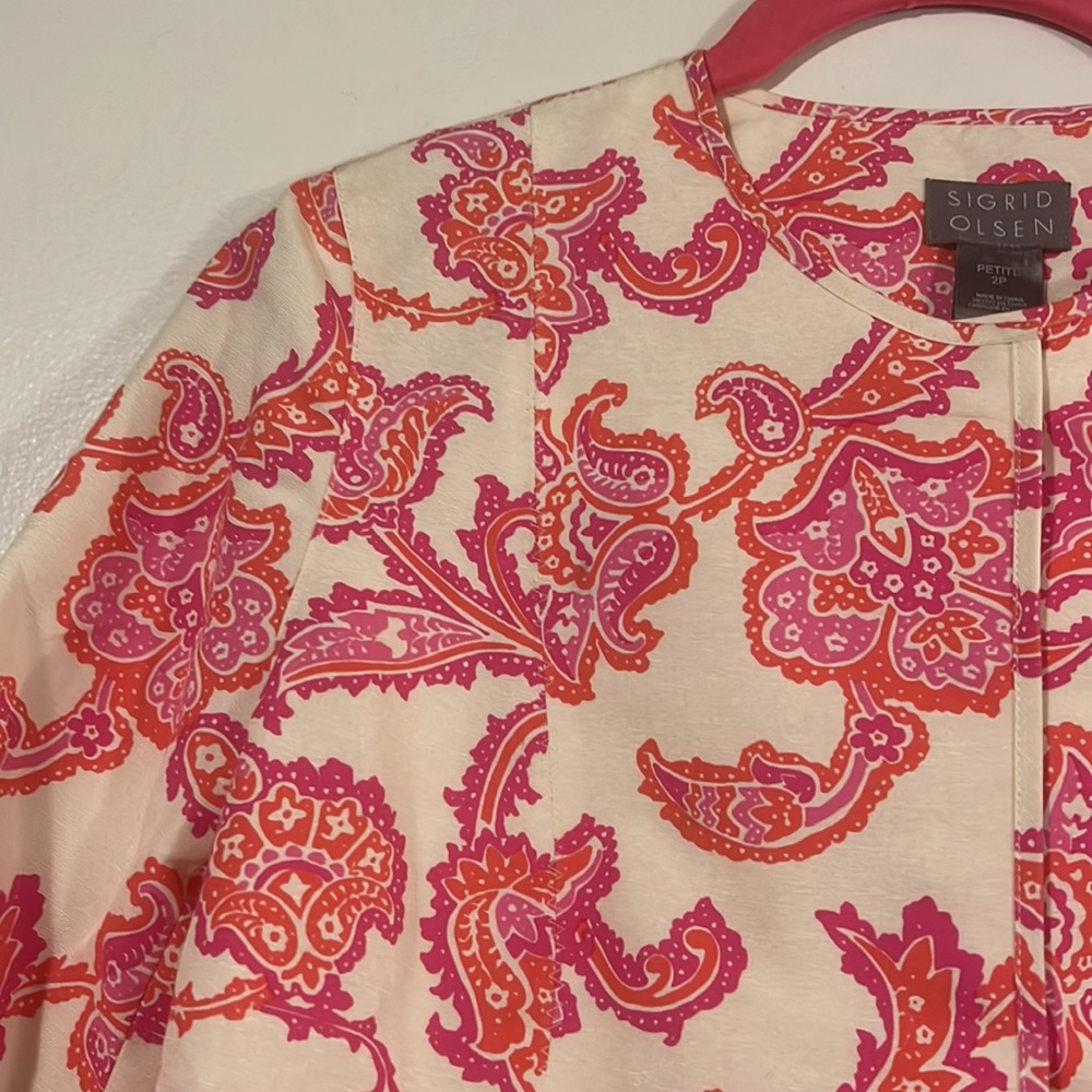 Sigrid Olsen cream w/pink and orange paisley and floral jacket - Picture 2 of 11